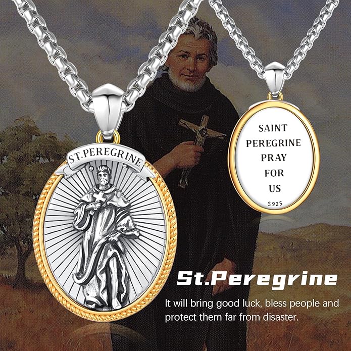 Taioiat Saint Necklace 925 Sterling Silver St Necklace Amulet Pendant Jewelry Religious Gift for Men Women