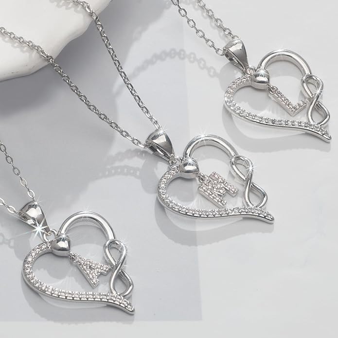 Valentines Day Gifts for Women Hers, Dainty 925 Sterling Silver Infinity Heart Initial Necklace, Letter A-Z Zircon Pendant, Jewelry Gift for Wife