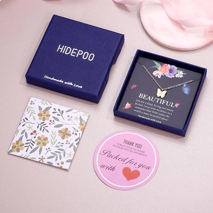 Hidepoo Initial Butterfly Necklace for Girls Gifts, 14K Gold/Silver/Rose Gold Filled Dainty Butterfly Pendant Choker Necklace Initial Butterfly Necklace Birthday Gifts for Girls