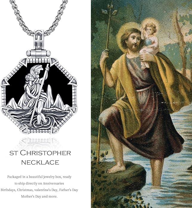 Taioiat Saint Necklace 925 Sterling Silver St Necklace Amulet Pendant Jewelry Religious Gift for Men Women