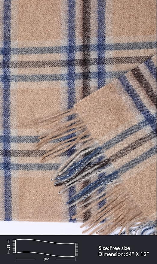 EURKEA 100% Cashmere 2025 Winter Scarf for Women Fringed Edges Warm & Soft Lightweight Solid/Plaid/Two-Tone Free Size