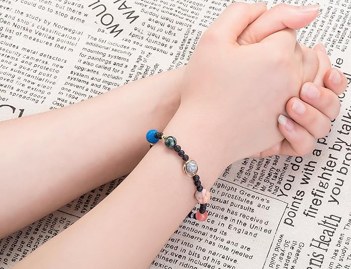 Fesciory Women Solar System Bracelet Universe Galaxy The Eight Planets Guardian Star Natural Stone Beads Bracelet Bangle Gifts