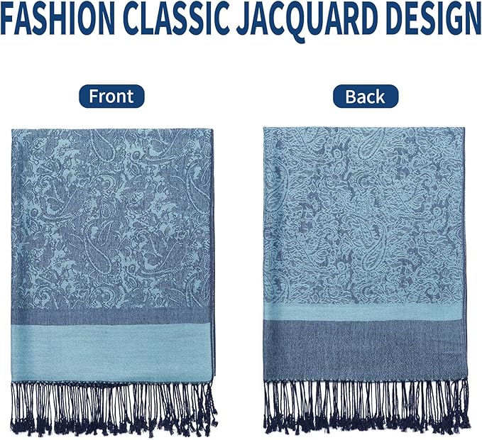 QIUTIMIY Paisley Pashmina Shawl Wrap Women Reversible Vintage Jacquard Pashmina Rave Scarf with Fringe for Evening, Wedding