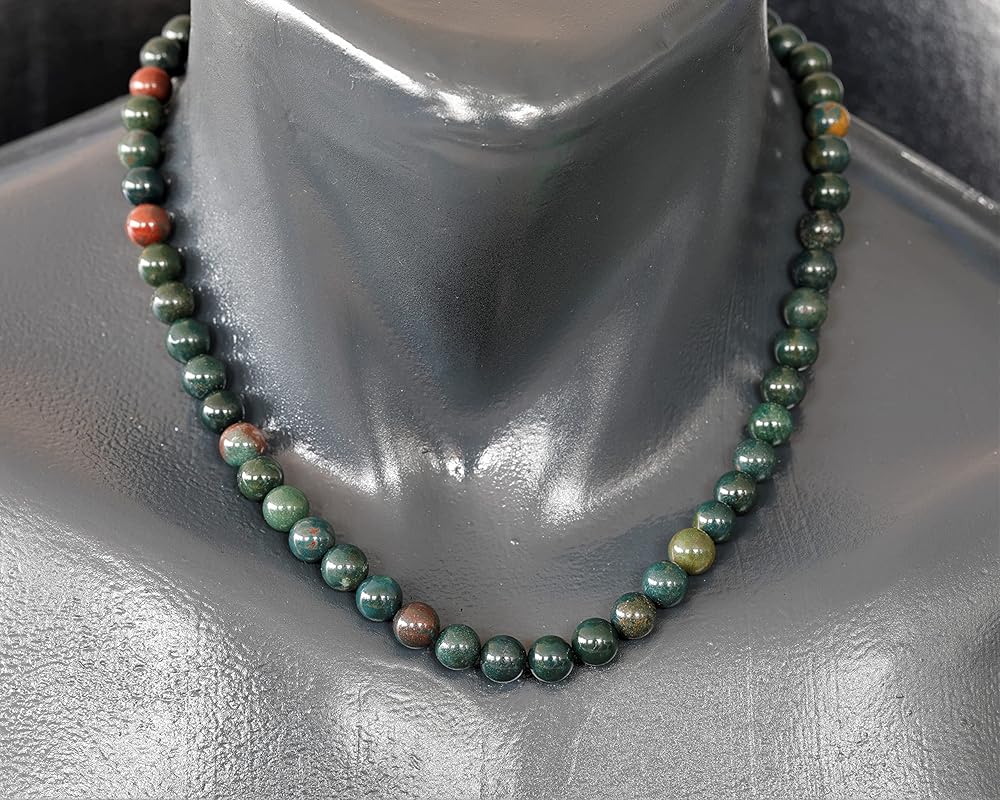 Natural Bloodstone Beaded Choker, Genuine Green Crystal Necklace, Fancy Gemstone Choker, 8mm Beads, Unique Fashion Jewelry, Healing Crystal Chakra Necklace, Durable Stone Necklace, Aries Necklace