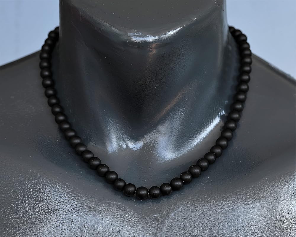 Natural Matte Black Onyx Beaded Choker, Genuine Black Crystal Necklace, Fancy Gemstone Choker, 8mm Beads, Unique Fashion Jewelry, Healing Crystal Chakra Necklace, Durable Necklace, Capricorn Necklace