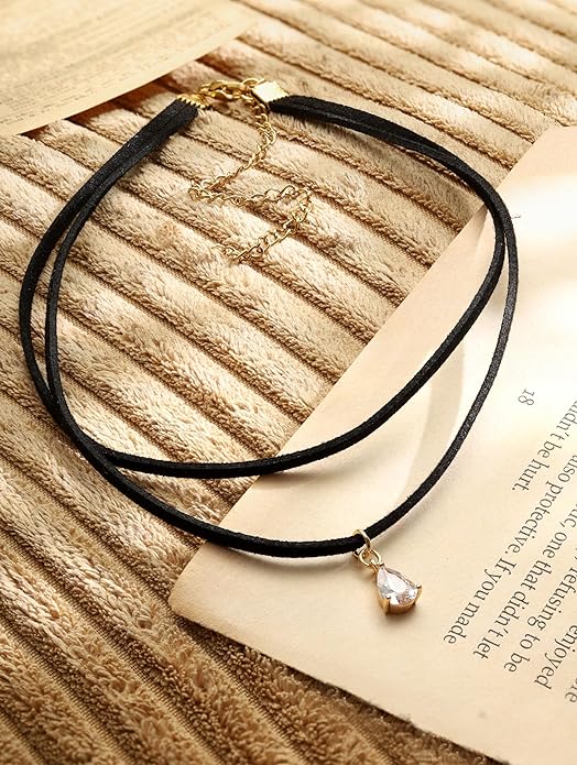 Sacina Layered Black Choker Necklace, Glass Teardrop Chocker, Black Necklace, Gothic Goth Boho Choker, Christmas Jewelry Gift For Women