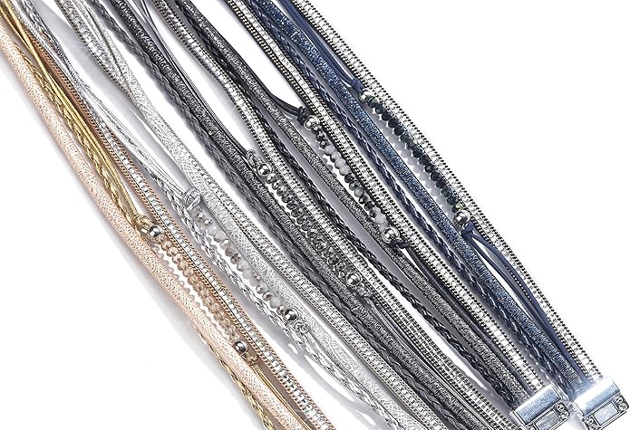 Fesciory Leopard Bracelet for Women, Boho Leather Wrap Multi-Layer Pearl Crystal Bracelet Bangle Jewelry