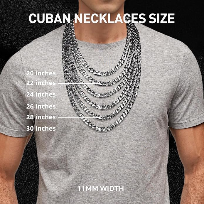 PAITAIN 11MM Cuban Link Chain for Men Silver Chains for Men, 316L Stainless Steel and 925 Sterling Silver Filled, Sliver Mens Chain, Available In 20/22/24/26/28/30 Inches, Black Silver Mens Necklaces