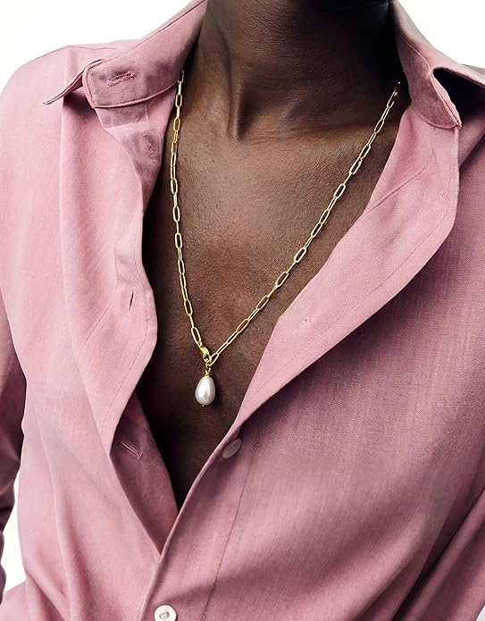 UBGICIG Honeycomb Layered Pendant Necklaces for Women Stackable, Dainty Y-Shaped Lariat Paperclip Pearl Heart Necklace, 16K Gold Silver Plated Long Necklaces Women's Trendy Drop Chain Necklace Jewelry