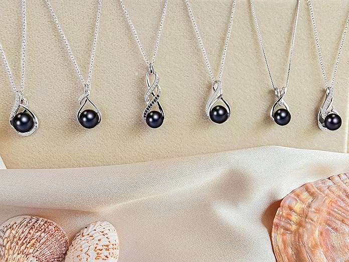 PEARLURA Black pearl necklace for women (Natural AAA+ 9mm) - Wedding anniversary's gift for wife (18k gold platted 925 sterling Silver)- christmas gifts for wife - Real pearls necklace for women - black pearls necklace - pearl pendant