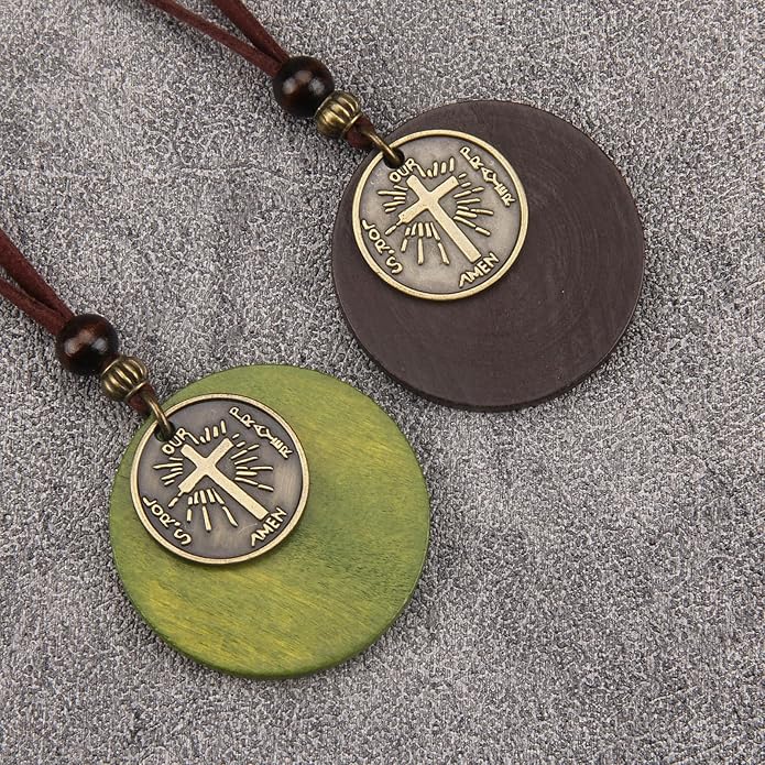 Long Boho Necklaces for Women Vintage Leather Wooden Pendant Y Choker Ethnic Style Gold Circle Hippie Sweater Necklace