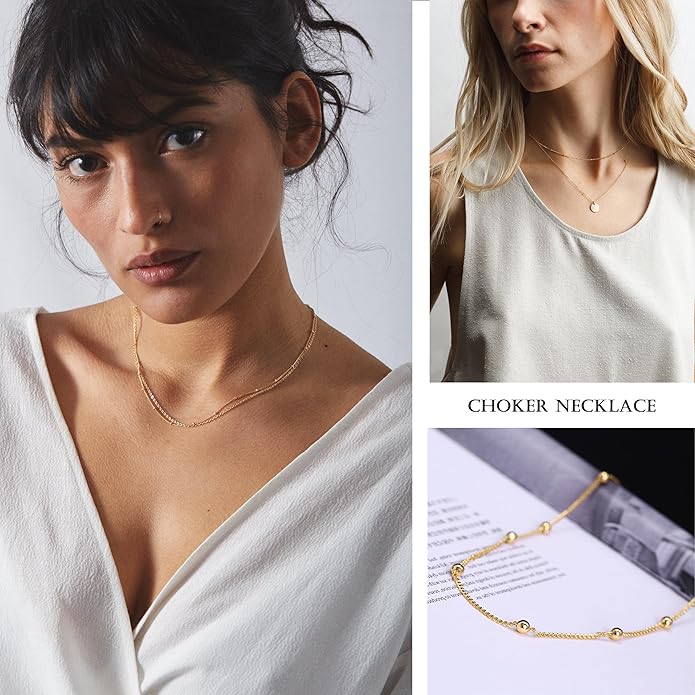 Aobei Pearl 18K Gold Plated Paperclip Chain Choker Satellite Chain Freshwater Cultured Biwa Pearl Pendant Necklace Dainty Jewelry for Women