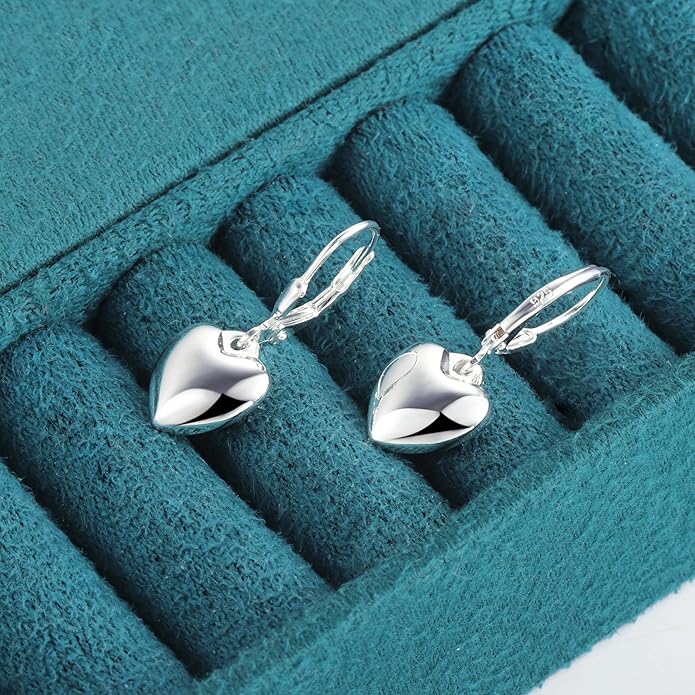 925 Sterling Silver Heart Dangle Earrings for Women Silver Dangle Leverback Earrings Hypoallergenic Love Heart Dangle Drop Earrings for Jewelry Gifts