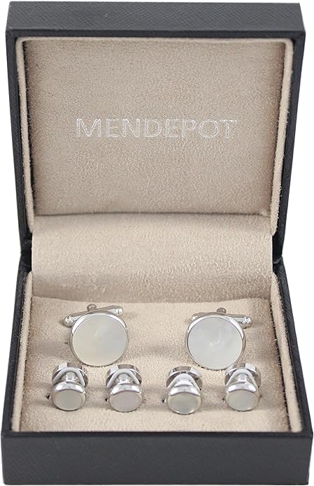 MENDEPOT Men Formal Wear Dress Shirt Cufflinks And Studs Set With Box Wedding Groom Groomsmen Gift