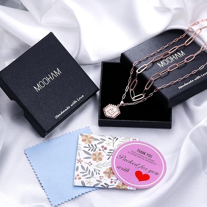 M MOOHAM Dainty Initial Necklaces for Women - Layering Necklace for Women Cute Hexagon Letter Initial Necklace Layered Necklaces for Womens Gifts