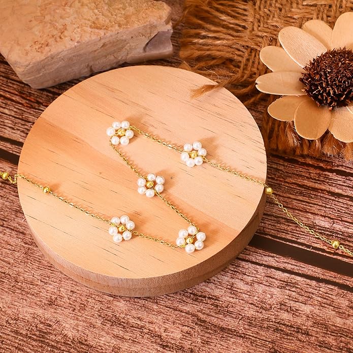 SmileBelle Pearl Necklaces for Women, Daisy Pearl Choker as Y Shaped Pearls Jewelry Gold Heart Necklace for Anniversary Birthday Gifts White Baroque Necklace as Wedding Jewelry