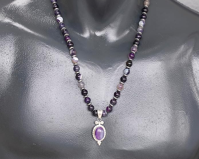 Natural Carnelian Agate Silver Pendant, Genuine Black Onyx Beaded Necklace, Gemstone Strong Necklace, 18x13 Cabachon, Fashion Dainty Jewelry, Healing Crystal Chakra Necklace, Minimalist Necklace
