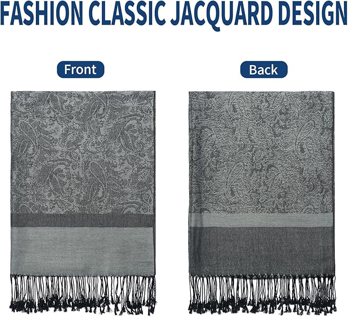 QIUTIMIY Paisley Pashmina Shawl Wrap Women Reversible Vintage Jacquard Pashmina Rave Scarf with Fringe for Evening, Wedding