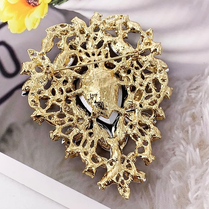 SELOVO Leaf Bouquet Scarf Big Brooch Pin Broach Crystal Jewelry
