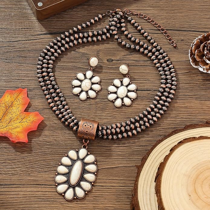 Western Jewelry Sets for Women – Turquoise Necklace and Earring Set Vintage Boho Cowgirl Accessories Country Jewelry Gift for Her