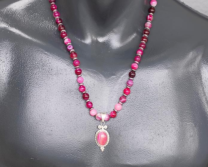Natural Carnelian Agate Silver Pendant, Genuine Black Onyx Beaded Necklace, Gemstone Strong Necklace, 18x13 Cabachon, Fashion Dainty Jewelry, Healing Crystal Chakra Necklace, Minimalist Necklace