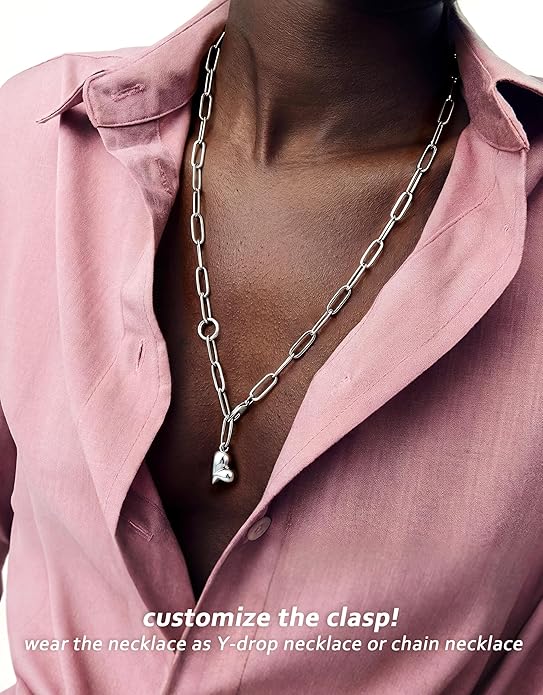 UBGICIG Honeycomb Layered Pendant Necklaces for Women Stackable, Dainty Y-Shaped Lariat Paperclip Pearl Heart Necklace, 16K Gold Silver Plated Long Necklaces Women's Trendy Drop Chain Necklace Jewelry