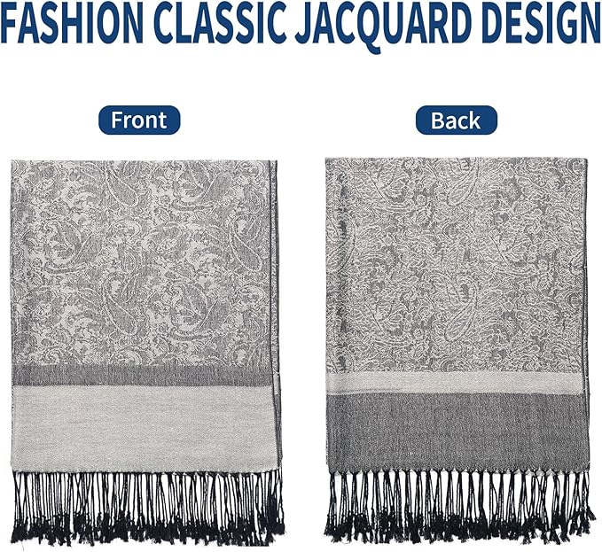 QIUTIMIY Paisley Pashmina Shawl Wrap Women Reversible Vintage Jacquard Pashmina Rave Scarf with Fringe for Evening, Wedding