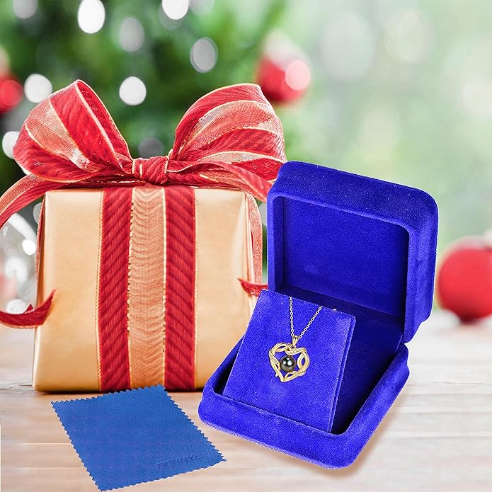 NONNYL Christmas Gifts for Women- Tahitian Black Pearl- Heart Necklace- Wife Mom Girlfriend Her- Anniversary Birthday- Mothers Day Valentine's Jewelry Gifts Real 9-10mm Pearl Pendant