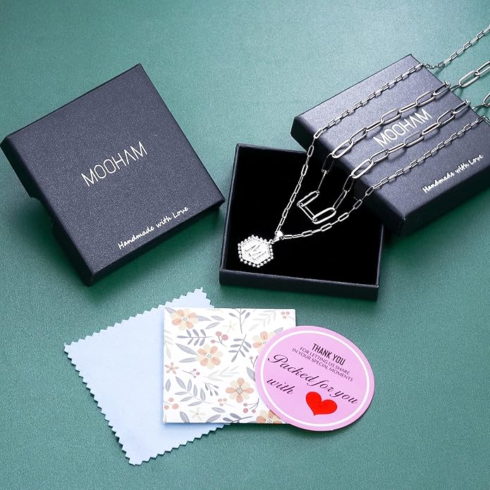 M MOOHAM Dainty Initial Necklaces for Women - Layering Necklace for Women Cute Hexagon Letter Initial Necklace Layered Necklaces for Womens Gifts