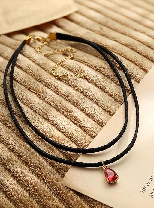 Sacina Layered Black Choker Necklace, Glass Teardrop Chocker, Black Necklace, Gothic Goth Boho Choker, Christmas Jewelry Gift For Women