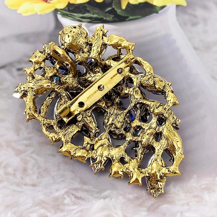SELOVO Rhinestone Statement Brooch Pin Flower Dress Accessory