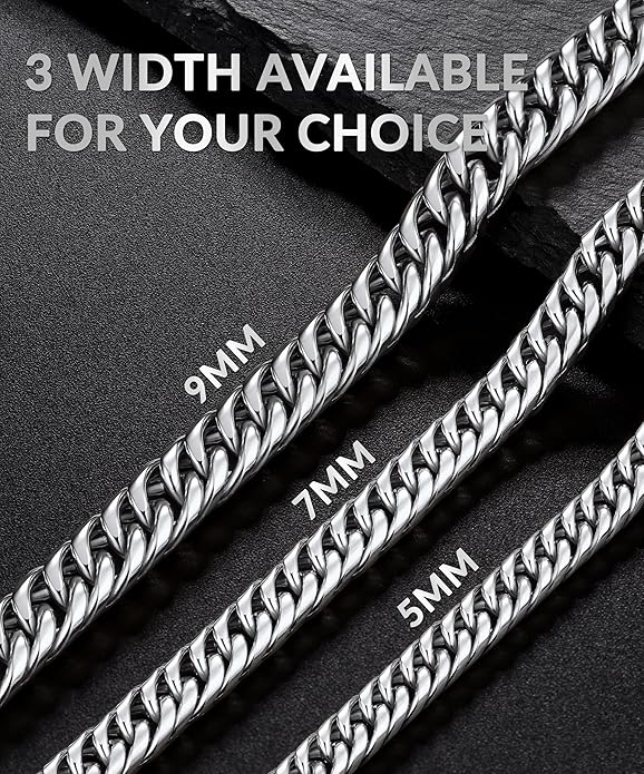 Joymoly 5MM/7MM/9MM Cuban Link Chain for Men Boys with Push-Lock Clasp, Thick 18K Gold Plated Stainless Steel Chains for Men, Cool Mens Necklace Chain 18/20/22/24/26 Inch