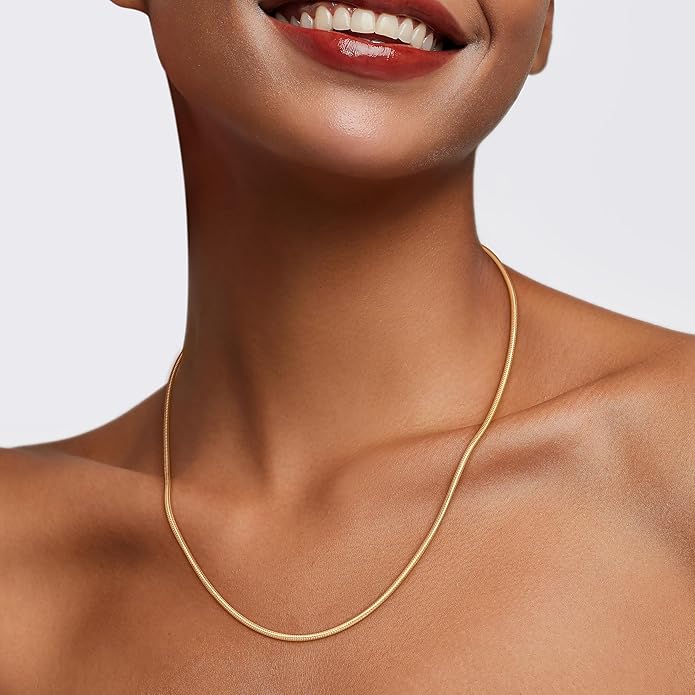 Jewlpire 1.5mm Snake Chain 18K Gold Plated 925 Sterling Silver Chain Necklace for Women, Dainty & Smooth & Shiny Womens Chains Necklace, 16 18 20 22 24 Inch