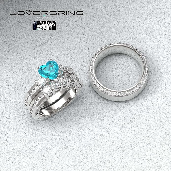 TWO RINGS Wedding Ring Sets His And Hers Promise Ring Couples Bridal Sets Women 925 Sterling Silver square Cz Man Stainless Steel Brushed Finished Wedding Bands