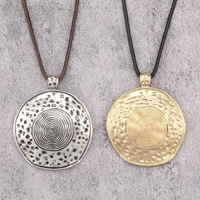 Long Boho Necklaces for Women Vintage Leather Wooden Pendant Y Choker Ethnic Style Gold Circle Hippie Sweater Necklace