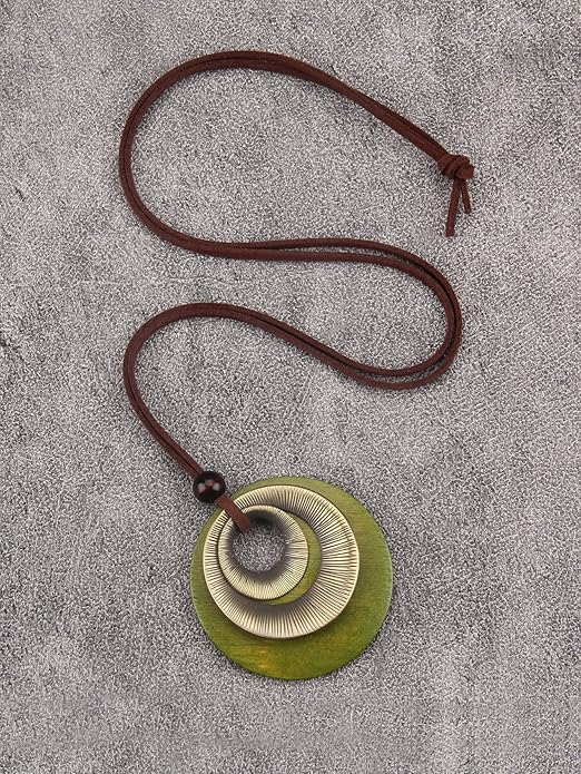Boho Necklaces for Women Chunky Circle Necklace Layered Boho Circle Leather Choker Necklace Long Vintage Necklaces Bohemian Jewlery Gifts