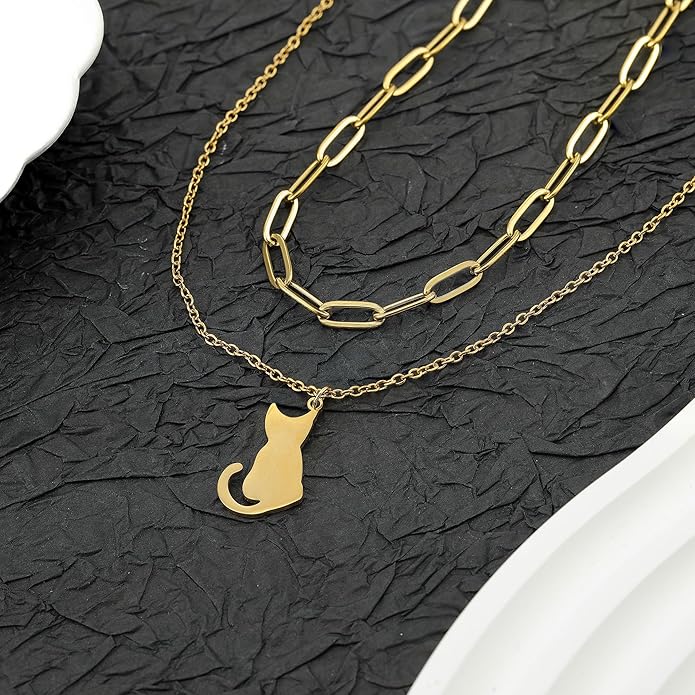 Sunflower Jewellery Layered Gold Dragon Pendant Necklace with Chain Link Choker, Gothic Fantasy Style, Double Chain Design