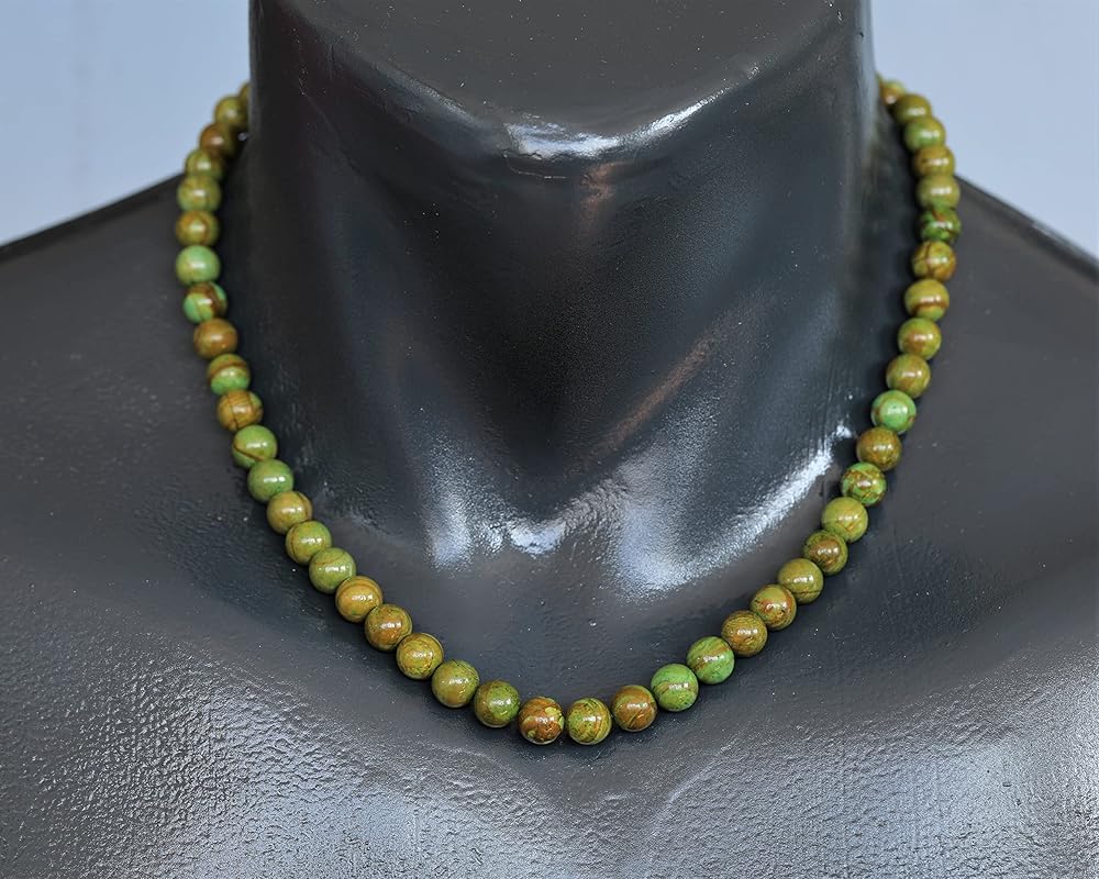 Natural Green Jasper Beaded Choker, Genuine Green Crystal Necklace, Fancy Gemstone Choker, 8mm Beads, Unique Fashion Jewelry, Healing Crystal Chakra Necklace, Durable Stone Necklace, Cancer Necklace