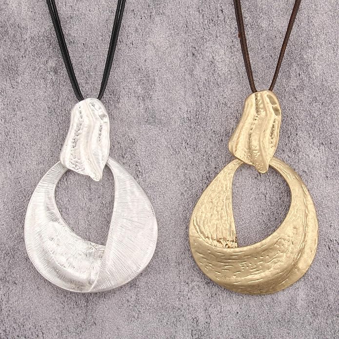 Long Boho Necklaces for Women Vintage Leather Wooden Pendant Y Choker Ethnic Style Gold Circle Hippie Sweater Necklace