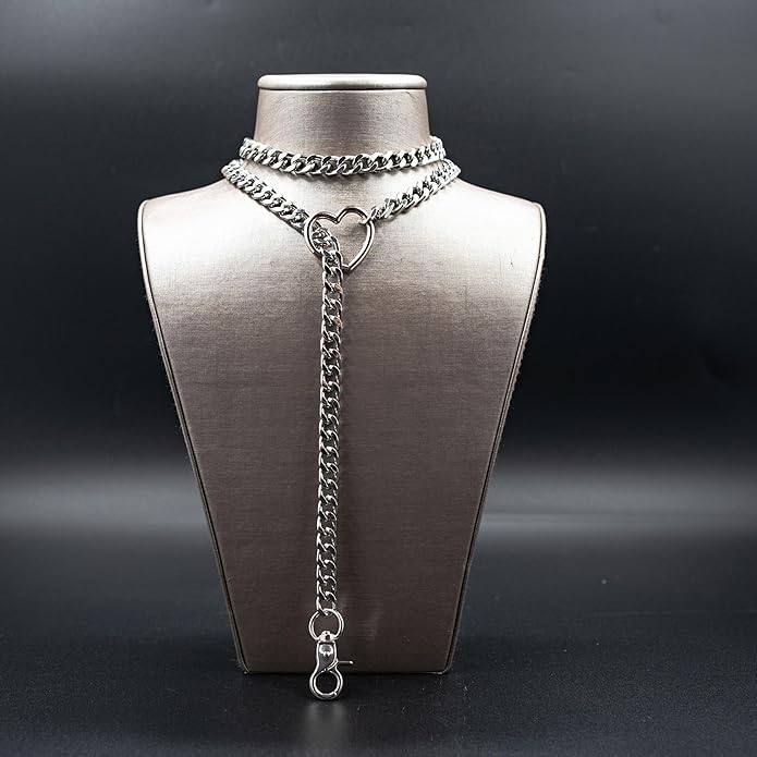 Chunky Gold Choker Necklaces for Women, Long Gold Chain Heart Necklace, 36 Inches Slip Chain Adjustable Lariat Heart Y Necklace for Women and Men, Goth Chunky Heart Necklace Jewlery Gifts