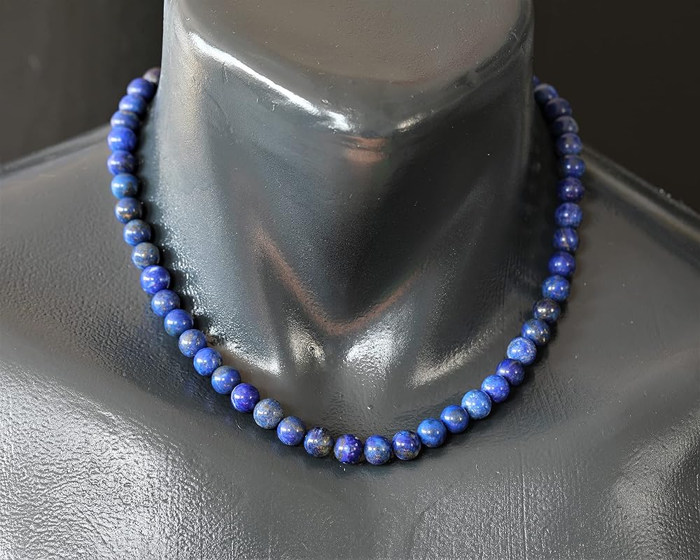 Natural Lapis Lazuli Beaded Choker, Genuine Blue Crystal Necklace, Fancy Gemstone Choker, 8mm Beads, Unique Fashion Jewelry, Healing Crystal Chakra Necklace, Stone Necklace, Sagittarius Necklace