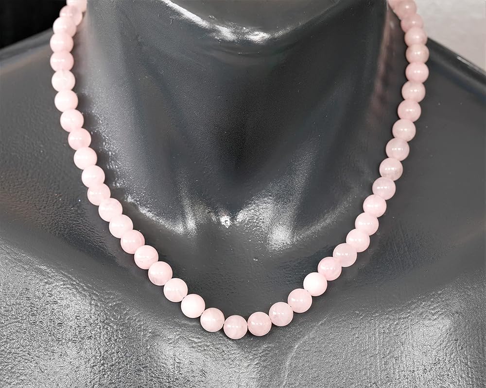 Natural Rose Quartz Beaded Choker, Genuine Pink Crystal Necklace, Fancy Gemstone Choker, 8mm Beads, Unique Fashion Jewelry, Healing Crystal Chakra Necklace, Durable Stone Necklace, Taurus Necklace