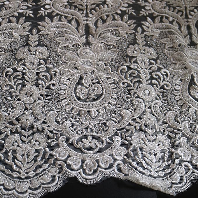 G-RUI 20.9inch*1yards Ivory White Luxury Beaded Embroidery Flower lace Appliques for Wedding Dresses Rhinestone Applique Patches Embroidery lace parches ropa