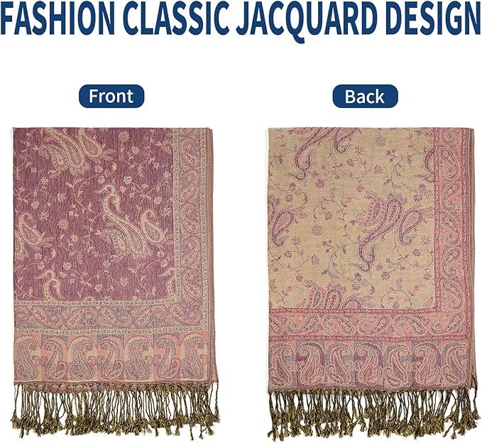 QIUTIMIY Paisley Pashmina Shawl Wrap Women Reversible Vintage Jacquard Pashmina Rave Scarf with Fringe for Evening, Wedding