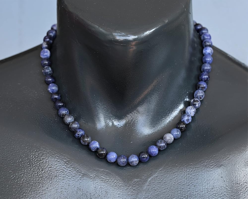 Natural Sodalite Beaded Choker, Genuine Blue Crystal Necklace, Fancy Gemstone Choker, 8mm Beads, Unique Fashion Jewelry, Healing Crystal Chakra Necklace, Durable Stone Necklace, Sagittarius Necklace