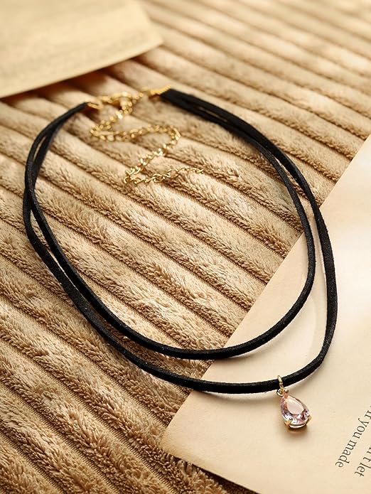 Sacina Layered Black Choker Necklace, Glass Teardrop Chocker, Black Necklace, Gothic Goth Boho Choker, Christmas Jewelry Gift For Women