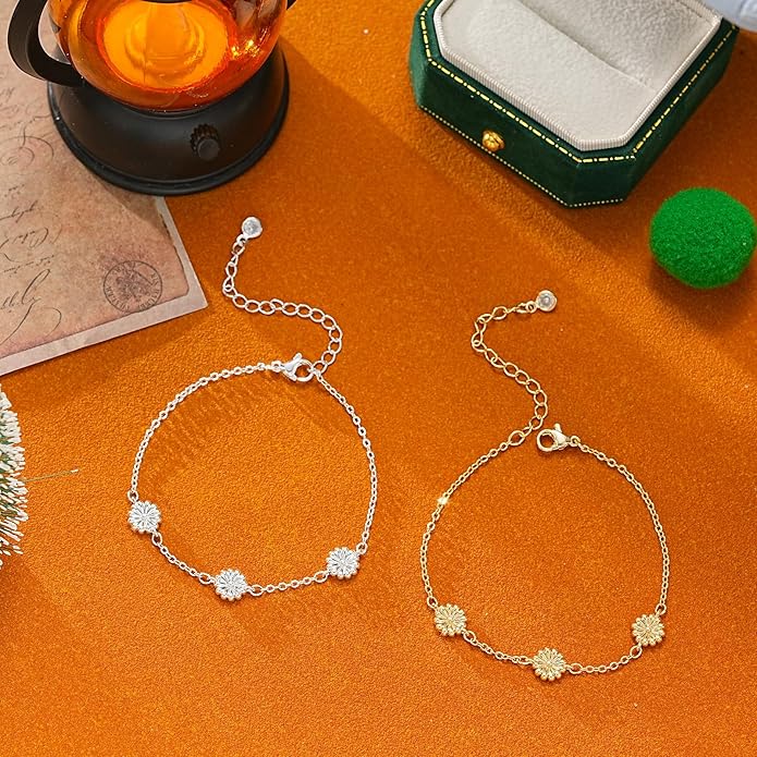 Gold Bracelets for Women,14K Dainty Gold Plated Bracelets Non Tarnish Waterproof Diamond Bracelets Heart Flower Round Square CZ Charm Bracelet Trendy Stuff Jewelry Gifts for Her