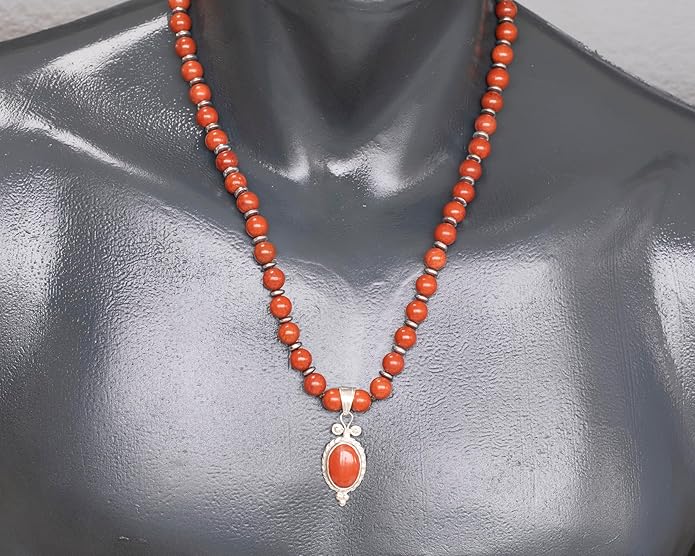 Natural Carnelian Agate Silver Pendant, Genuine Black Onyx Beaded Necklace, Gemstone Strong Necklace, 18x13 Cabachon, Fashion Dainty Jewelry, Healing Crystal Chakra Necklace, Minimalist Necklace
