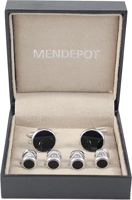 MENDEPOT Men Formal Wear Dress Shirt Cufflinks And Studs Set With Box Wedding Groom Groomsmen Gift