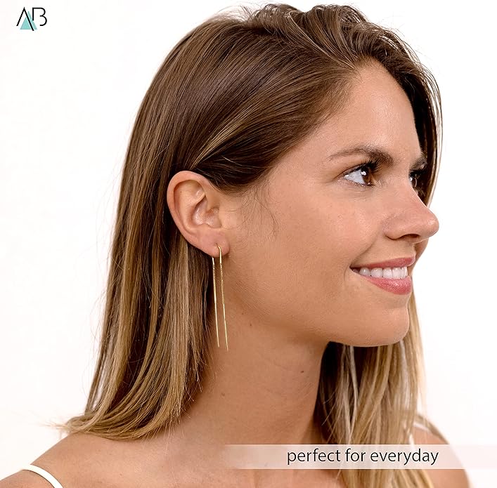 Altitude Boutique Threader Chain Earrings for Women | Gold Vermeil or Sterling Silver Long Dangle Earrings | Gold Drop Earrings Long Chain Earrings for Women, Dangle Earrings